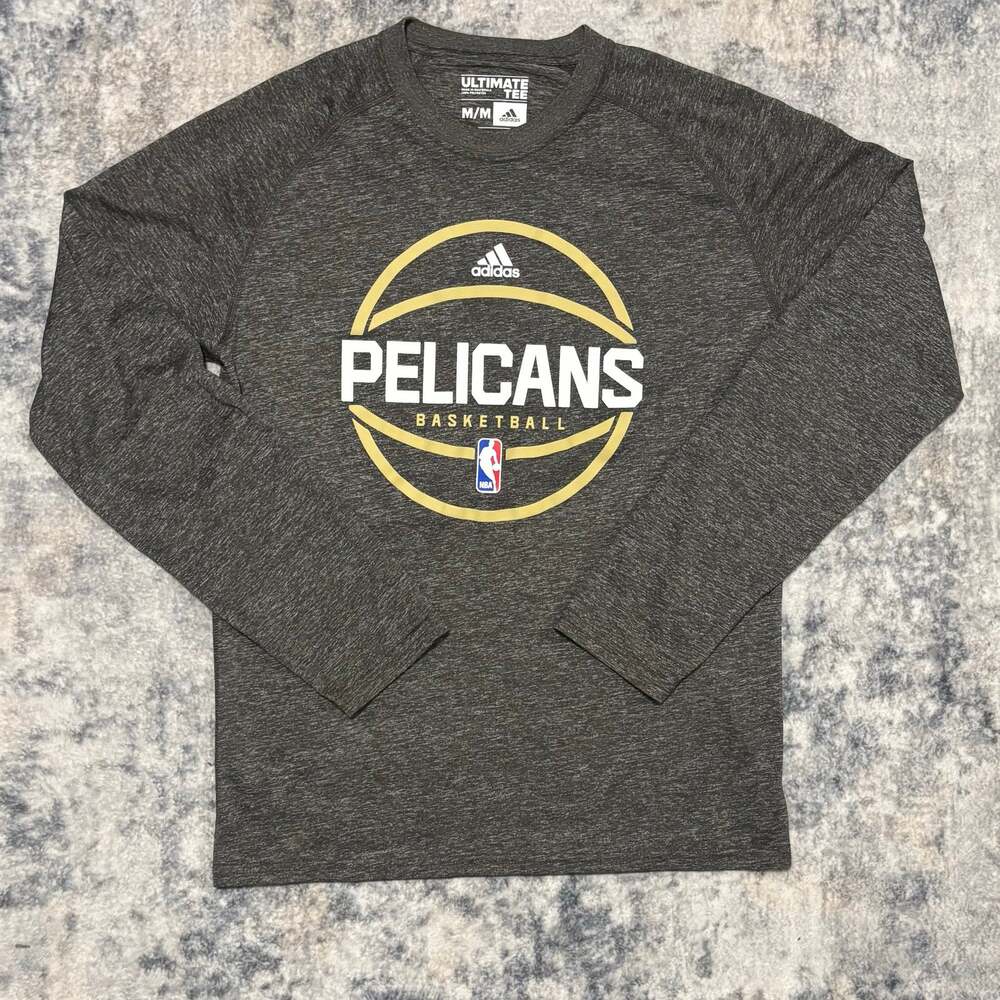 Adidas Mens New Orleans Pelicans NBA Basketball Ultimate Tee Long Sleeve Gray M